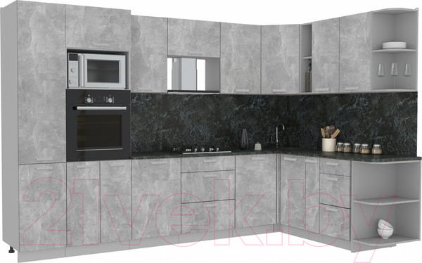 Изображение товара Кухонный гарнитур Интерлиния Мила Лайт 1.88x3.2 правая (бетон/бетон/кастилло темный)