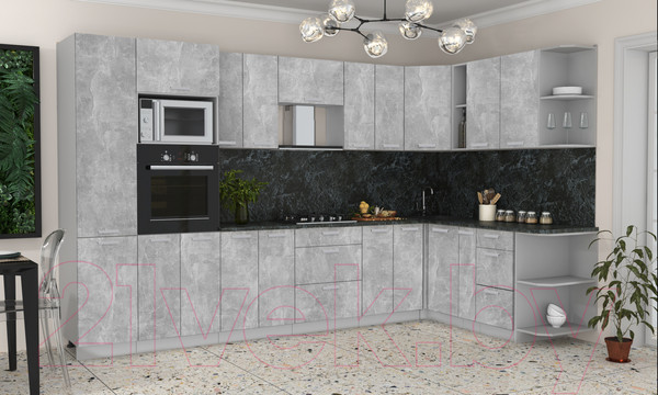 Изображение товара Кухонный гарнитур Интерлиния Мила Лайт 1.88x3.4 правая (бетон/бетон/кастилло темный)