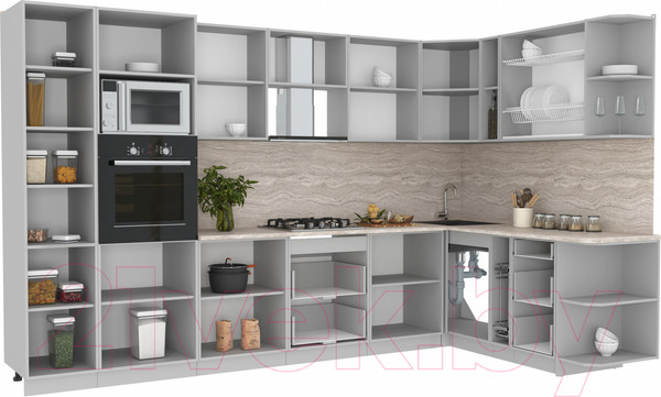 Изображение товара Кухонный гарнитур Интерлиния Мила Лайт 1.88x3.4 правая (бетон/бетон/кастилло темный)