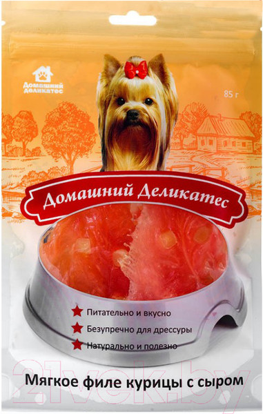 Изображение товара Лакомство для собак Домашний деликатес Мягкое филе курицы с сыром (85г)