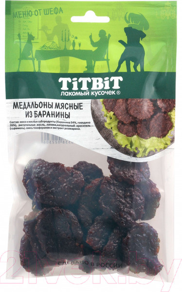 Изображение товара Лакомство для собак TiTBiT Медальоны мясные из баранины Меню от Шефа / 22306 (80г)