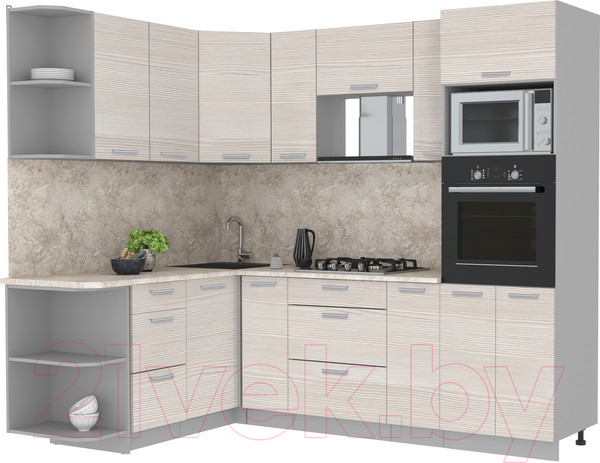 Изображение товара Кухонный гарнитур Интерлиния Мила Лайт 1.68x2.4 левая (вудлайн кремовый/вудлайн кремовый/опал светлый)