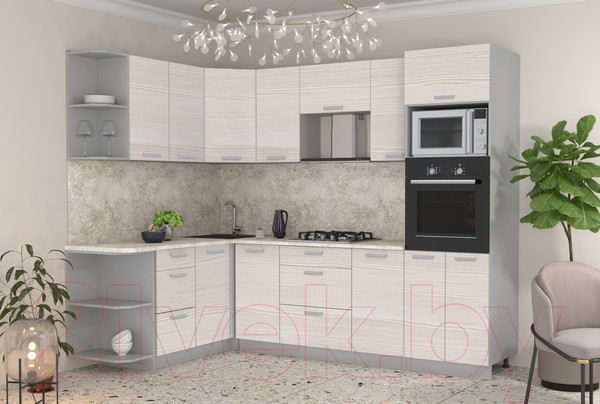 Изображение товара Кухонный гарнитур Интерлиния Мила Лайт 1.68x2.6 левая (вудлайн кремовый/вудлайн кремовый/опал светлый)