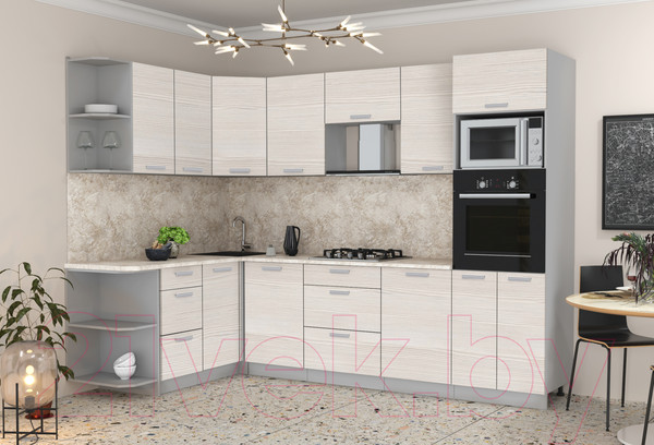 Изображение товара Кухонный гарнитур Интерлиния Мила Лайт 1.68x2.8 левая (вудлайн кремовый/вудлайн кремовый/опал светлый)