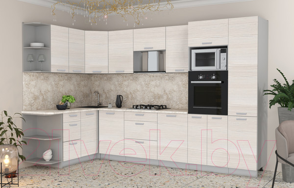 Изображение товара Кухонный гарнитур Интерлиния Мила Лайт 1.68x3.2 левая (вудлайн кремовый/вудлайн кремовый/опал светлый)