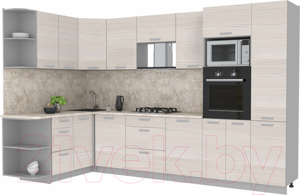 Изображение товара Кухонный гарнитур Интерлиния Мила Лайт 1.68x3.2 левая (вудлайн кремовый/вудлайн кремовый/опал светлый)