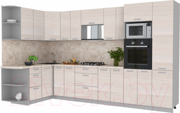 Изображение товара Кухонный гарнитур Интерлиния Мила Лайт 1.68x3.4 левая (вудлайн кремовый/вудлайн кремовый/опал светлый)