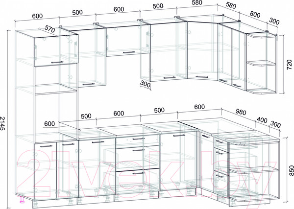 Изображение товара Кухонный гарнитур Интерлиния Мила Лайт 1.68x2.8 правая (вудлайн кремовый/вудлайн кремовый/опал светлый)
