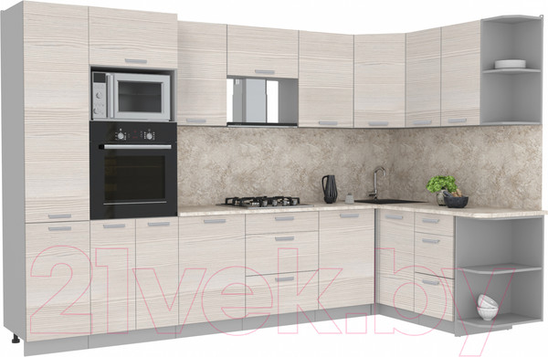 Изображение товара Кухонный гарнитур Интерлиния Мила Лайт 1.68x3.2 правая (вудлайн кремовый/вудлайн кремовый/опал светлый)