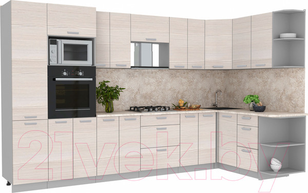 Изображение товара Кухонный гарнитур Интерлиния Мила Лайт 1.68x3.4 правая (вудлайн кремовый/вудлайн кремовый/опал светлый)