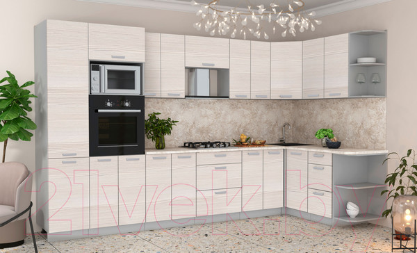 Изображение товара Кухонный гарнитур Интерлиния Мила Лайт 1.68x3.4 правая (вудлайн кремовый/вудлайн кремовый/опал светлый)