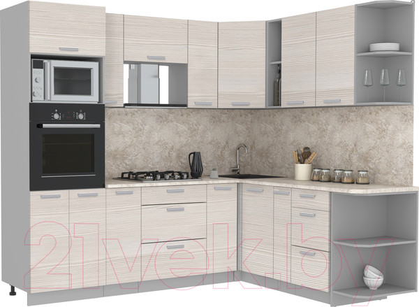 Изображение товара Кухонный гарнитур Интерлиния Мила Лайт 1.88x2.4 правая (вудлайн кремовый/вудлайн кремовый/опал светлый)