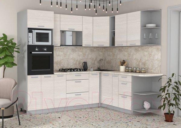 Изображение товара Кухонный гарнитур Интерлиния Мила Лайт 1.88x2.4 правая (вудлайн кремовый/вудлайн кремовый/опал светлый)