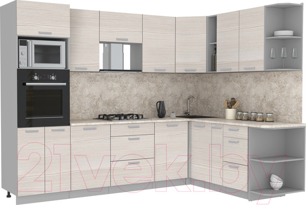 Изображение товара Кухонный гарнитур Интерлиния Мила Лайт 1.88x2.8 правая (вудлайн кремовый/вудлайн кремовый/опал светлый)