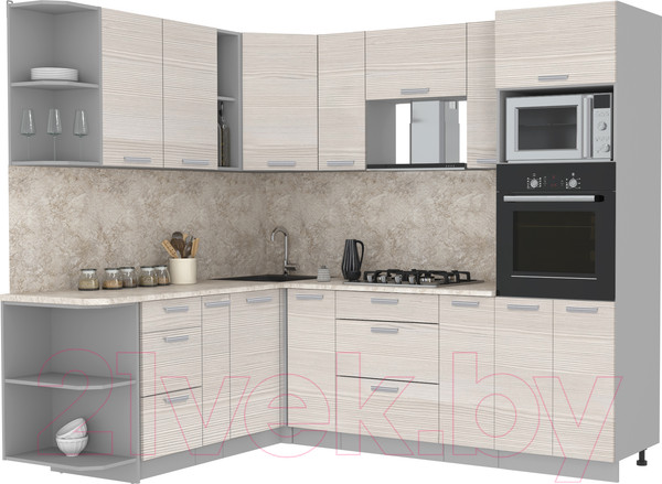 Изображение товара Кухонный гарнитур Интерлиния Мила Лайт 1.88x2.4 левая (вудлайн кремовый/вудлайн кремовый/опал светлый)