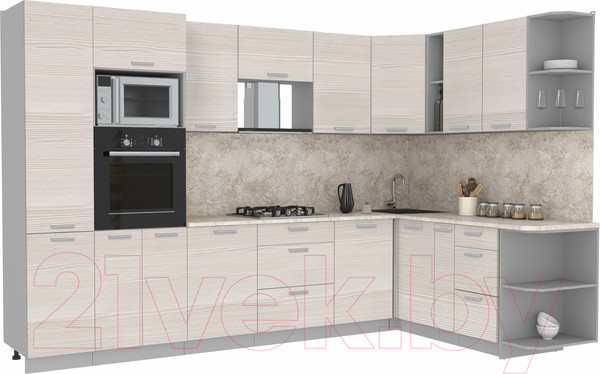 Изображение товара Кухонный гарнитур Интерлиния Мила Лайт 1.88x3.2 правая (вудлайн кремовый/вудлайн кремовый/опал светлый)