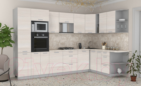 Изображение товара Кухонный гарнитур Интерлиния Мила Лайт 1.88x3.2 правая (вудлайн кремовый/вудлайн кремовый/опал светлый)