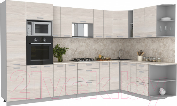 Изображение товара Кухонный гарнитур Интерлиния Мила Лайт 1.88x3.4 правая (вудлайн кремовый/вудлайн кремовый/опал светлый)