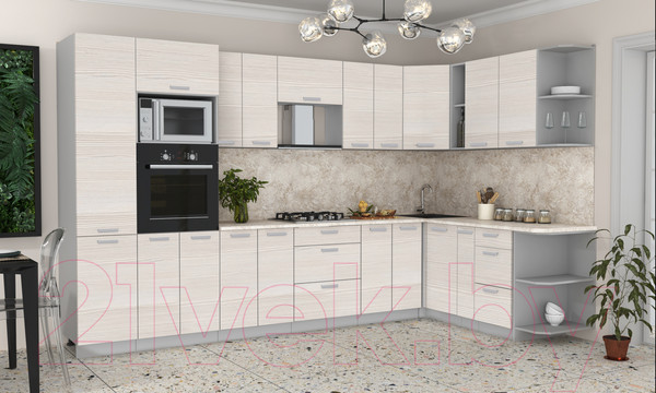 Изображение товара Кухонный гарнитур Интерлиния Мила Лайт 1.88x3.4 правая (вудлайн кремовый/вудлайн кремовый/опал светлый)