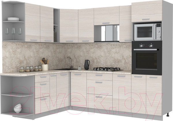 Изображение товара Кухонный гарнитур Интерлиния Мила Лайт 1.88x2.6 левая (вудлайн кремовый/вудлайн кремовый/опал светлый)