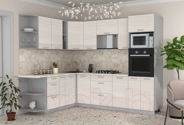 Изображение товара Кухонный гарнитур Интерлиния Мила Лайт 1.88x2.6 левая (вудлайн кремовый/вудлайн кремовый/опал светлый)