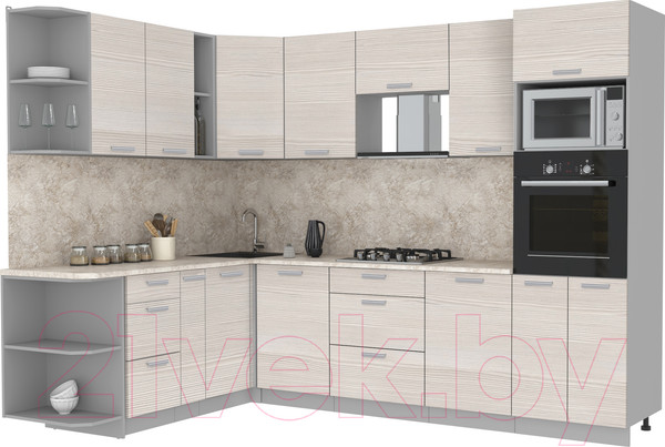 Изображение товара Кухонный гарнитур Интерлиния Мила Лайт 1.88x2.8 левая (вудлайн кремовый/вудлайн кремовый/опал светлый)