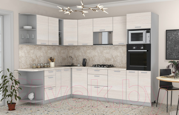 Изображение товара Кухонный гарнитур Интерлиния Мила Лайт 1.88x2.8 левая (вудлайн кремовый/вудлайн кремовый/опал светлый)