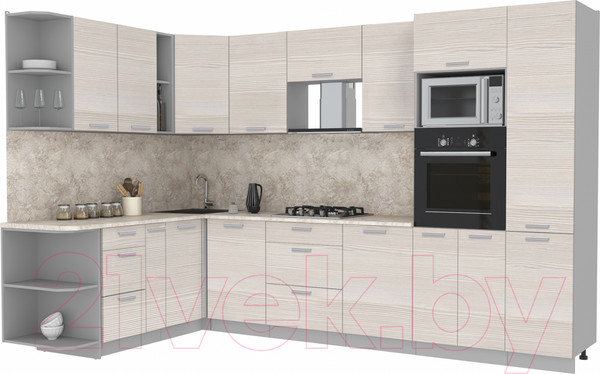 Изображение товара Кухонный гарнитур Интерлиния Мила Лайт 1.88x3.2 левая (вудлайн кремовый/вудлайн кремовый/опал светлый)