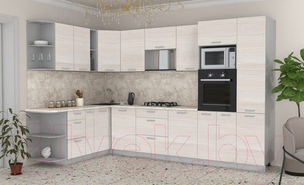 Изображение товара Кухонный гарнитур Интерлиния Мила Лайт 1.88x3.2 левая (вудлайн кремовый/вудлайн кремовый/опал светлый)