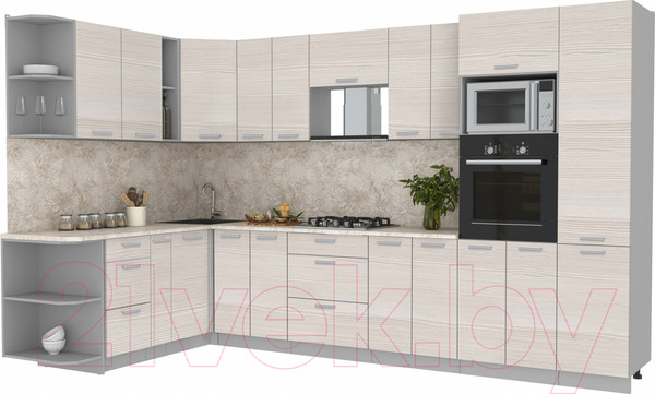 Изображение товара Кухонный гарнитур Интерлиния Мила Лайт 1.88x3.4 левая (вудлайн кремовый/вудлайн кремовый/опал светлый)