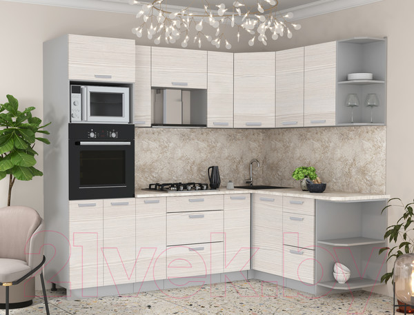 Изображение товара Кухонный гарнитур Интерлиния Мила Лайт 1.68x2.4 правая (вудлайн кремовый/вудлайн кремовый/опал светлый)