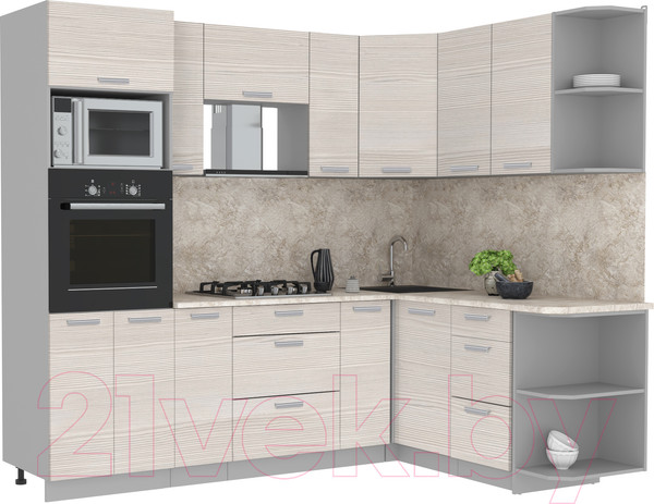 Изображение товара Кухонный гарнитур Интерлиния Мила Лайт 1.68x2.4 правая (вудлайн кремовый/вудлайн кремовый/опал светлый)