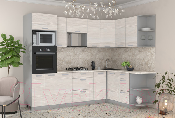 Изображение товара Кухонный гарнитур Интерлиния Мила Лайт 1.68x2.6 правая (вудлайн кремовый/вудлайн кремовый/опал светлый)