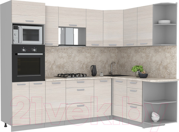 Изображение товара Кухонный гарнитур Интерлиния Мила Лайт 1.68x2.6 правая (вудлайн кремовый/вудлайн кремовый/опал светлый)