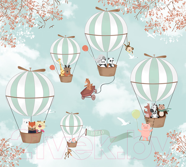 Изображение товара Фотообои листовые Vimala Зверята на шарах (270x300)