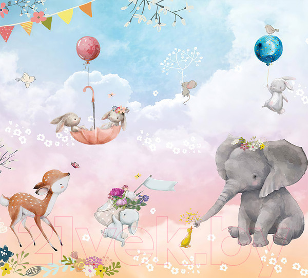 Изображение товара Фотообои листовые Vimala Зверята на шариках (270x300)