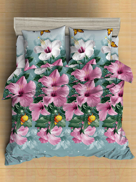 Изображение товара Комплект постельного белья Amore Mio Мако-сатин Bell Микрофибра Евро / 92990 (зеленый/розовый)