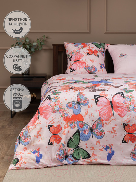Изображение товара Комплект постельного белья Amore Mio Мако-сатин Butterflies Микрофибра Евро / 93794 (розовый)
