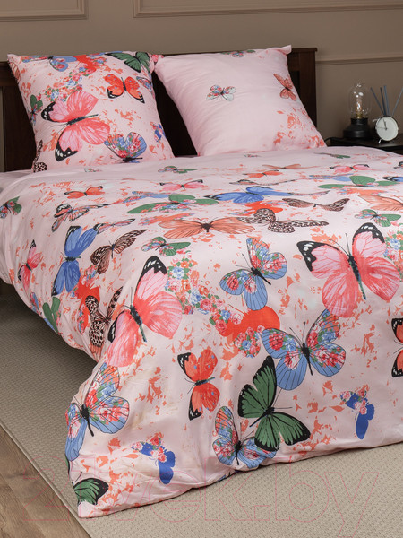 Изображение товара Комплект постельного белья Amore Mio Мако-сатин Butterflies Микрофибра Евро / 93794 (розовый)