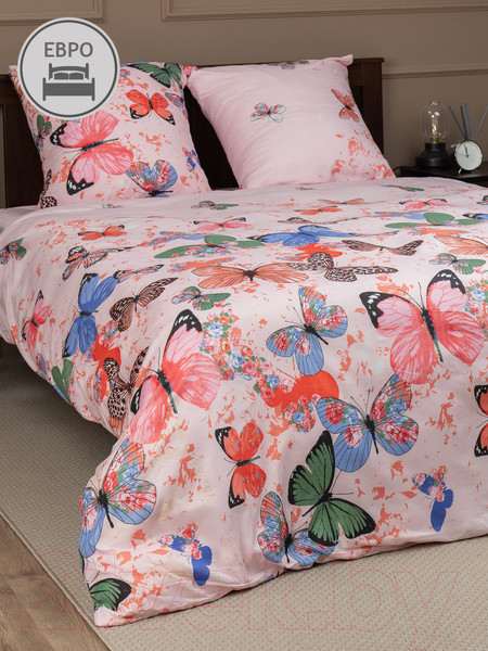 Изображение товара Комплект постельного белья Amore Mio Мако-сатин Butterflies Микрофибра Евро / 93794 (розовый)