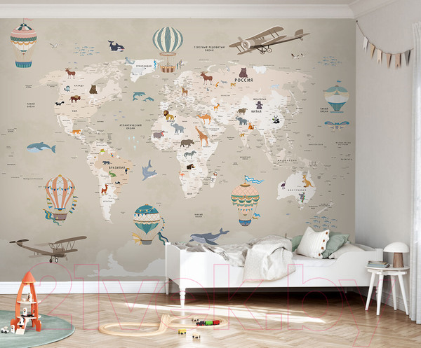 Изображение товара Фотообои листовые Vimala Карта мира бежевая (270x300)