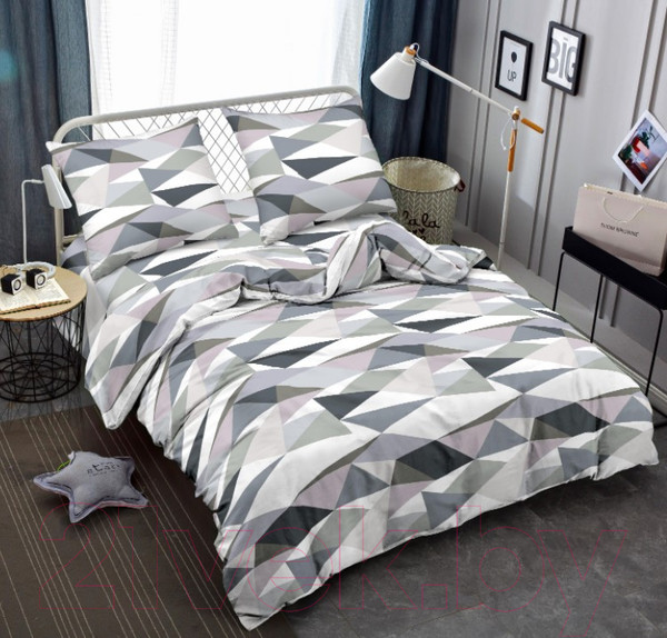 Изображение товара Комплект постельного белья Amore Mio Мако-сатин Crystal Микрофибра Евро / 93788 (серый/белый/черный)