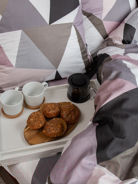 Изображение товара Комплект постельного белья Amore Mio Мако-сатин Crystal Микрофибра Евро / 93788 (серый/белый/черный)