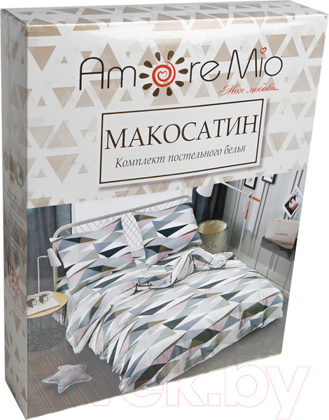 Изображение товара Комплект постельного белья Amore Mio Мако-сатин Crystal Микрофибра Евро / 93788 (серый/белый/черный)