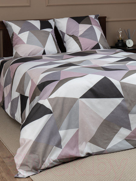 Изображение товара Комплект постельного белья Amore Mio Мако-сатин Crystal Микрофибра Евро / 93788 (серый/белый/черный)