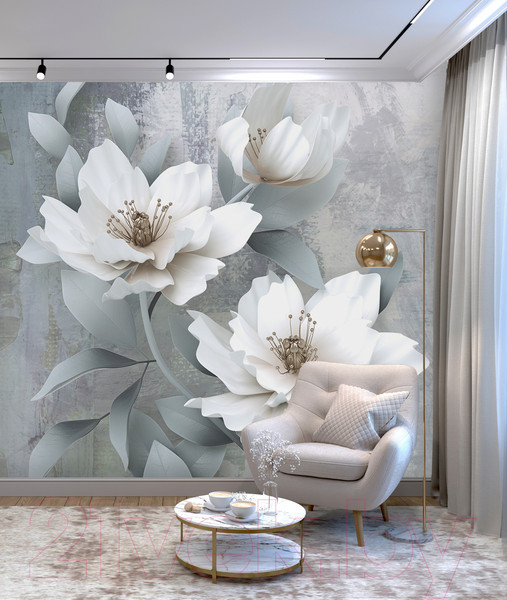Изображение товара Фотообои листовые Vimala 3D белые цветы (270x300)