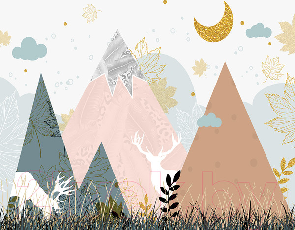 Изображение товара Фотообои листовые Vimala Горы и олени (270x300)