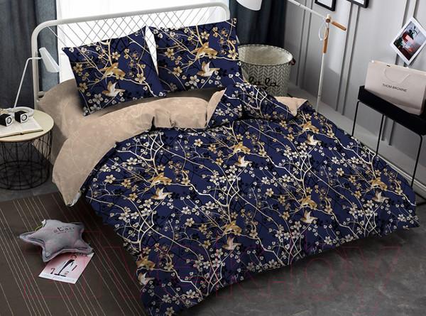 Изображение товара Комплект постельного белья Amore Mio Мако-сатин Delight Микрофибра Евро 31461 / 93077 (синий/лиловый/бежевый)