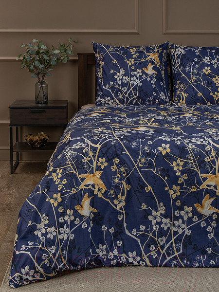 Изображение товара Комплект постельного белья Amore Mio Мако-сатин Delight Микрофибра Евро 31461 / 93077 (синий/лиловый/бежевый)