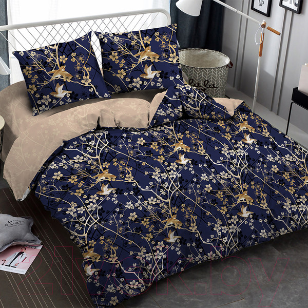 Изображение товара Комплект постельного белья Amore Mio Мако-сатин Delight Микрофибра Евро 31461 / 93077 (синий/лиловый/бежевый)